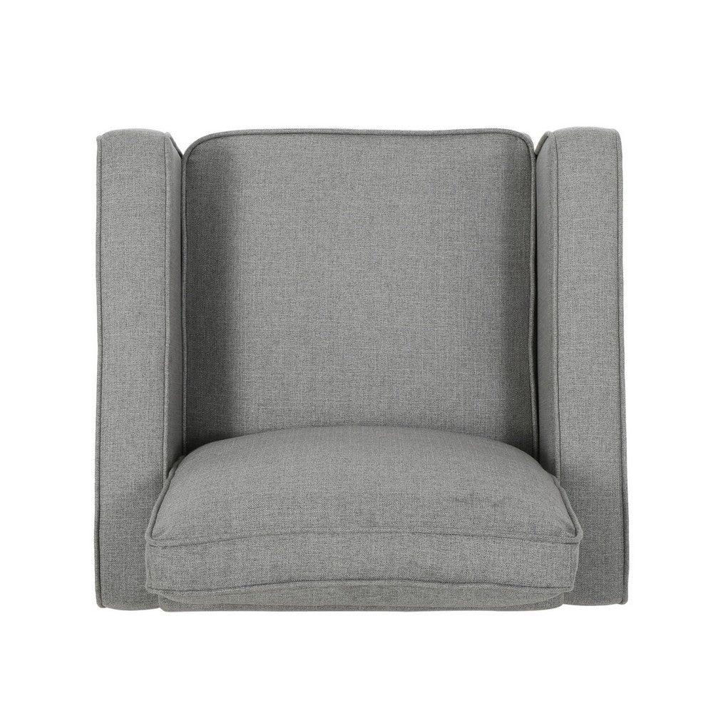 Siena Accent Chair, Box Edges, Brown Birch Wood Legs, Gray Polyester -BM323641
