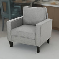 Siena Accent Chair, Box Edges, Brown Birch Wood Legs, Gray Polyester -BM323641
