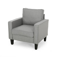 Siena Accent Chair, Box Edges, Brown Birch Wood Legs, Gray Polyester -BM323641