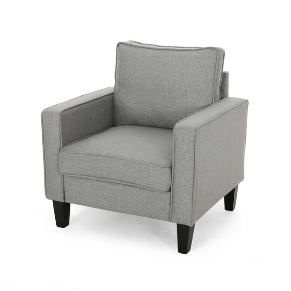Siena Accent Chair, Box Edges, Brown Birch Wood Legs, Gray Polyester -BM323641