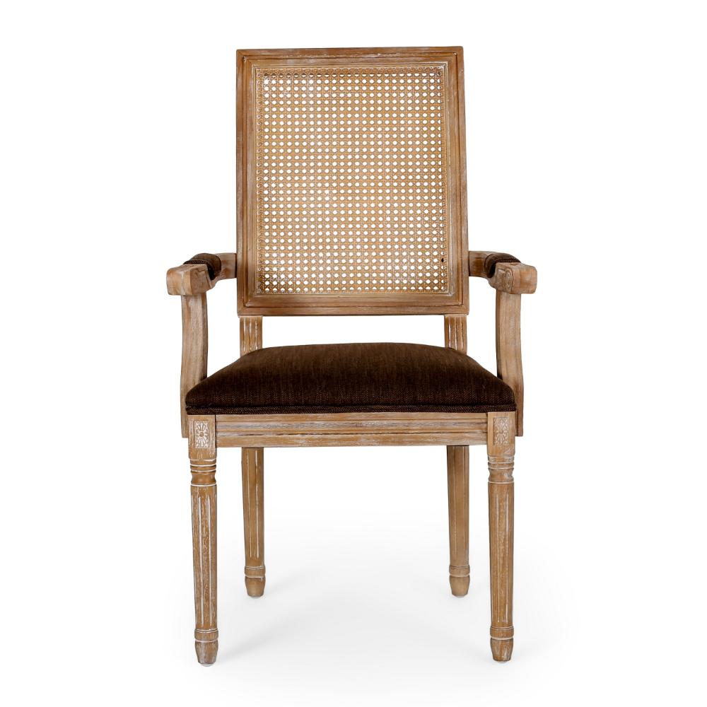 Amme Dining Chair Set of 2, Cane Backrest, Rubberwood, Brown Polyester -BM323643