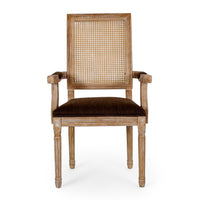 Amme Dining Chair Set of 2, Cane Backrest, Rubberwood, Brown Polyester -BM323643