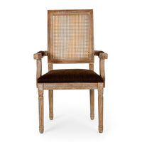 Amme Dining Chair Set of 2, Cane Backrest, Rubberwood, Brown Polyester -BM323643