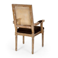 Amme Dining Chair Set of 2, Cane Backrest, Rubberwood, Brown Polyester -BM323643