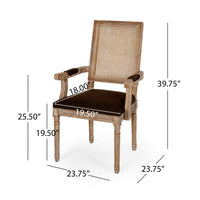 Amme Dining Chair Set of 2, Cane Backrest, Rubberwood, Brown Polyester -BM323643