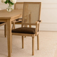 Amme Dining Chair Set of 2, Cane Backrest, Rubberwood, Brown Polyester -BM323643