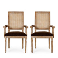 Amme Dining Chair Set of 2, Cane Backrest, Rubberwood, Brown Polyester -BM323643