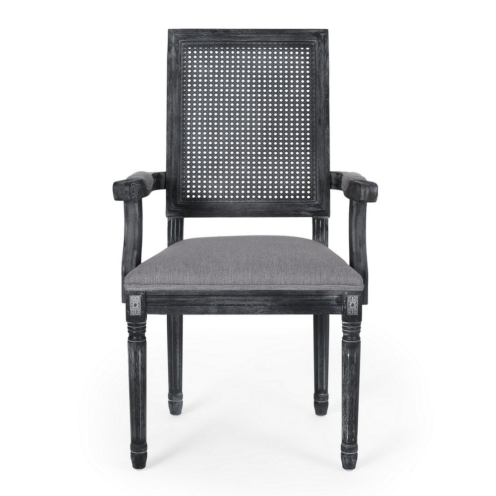 Amme Dining Chair Set of 2, Cane Backrest, Rubberwood, Gray Polyester -BM323644
