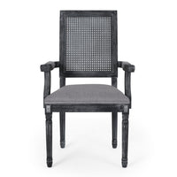Amme Dining Chair Set of 2, Cane Backrest, Rubberwood, Gray Polyester -BM323644