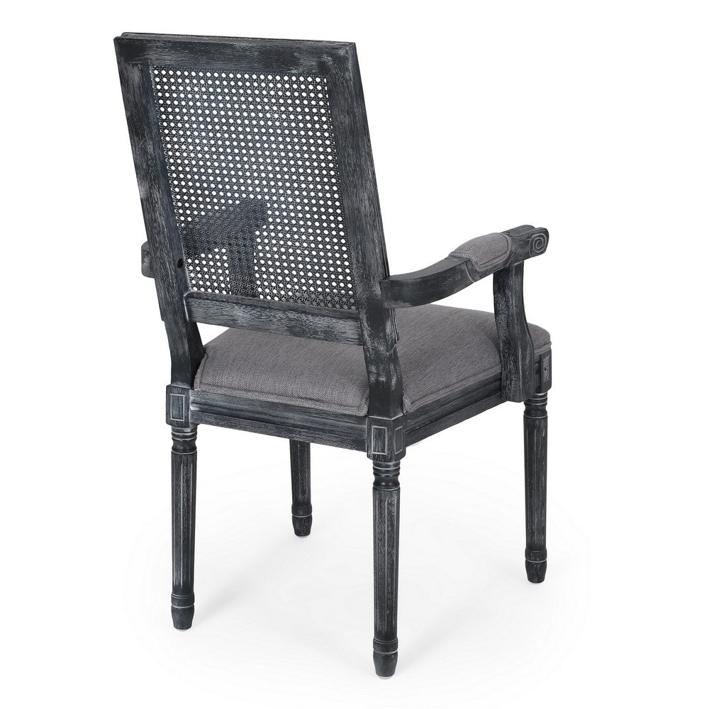 Amme Dining Chair Set of 2, Cane Backrest, Rubberwood, Gray Polyester -BM323644