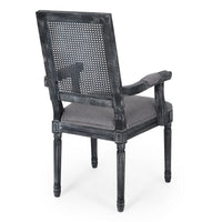 Amme Dining Chair Set of 2, Cane Backrest, Rubberwood, Gray Polyester -BM323644