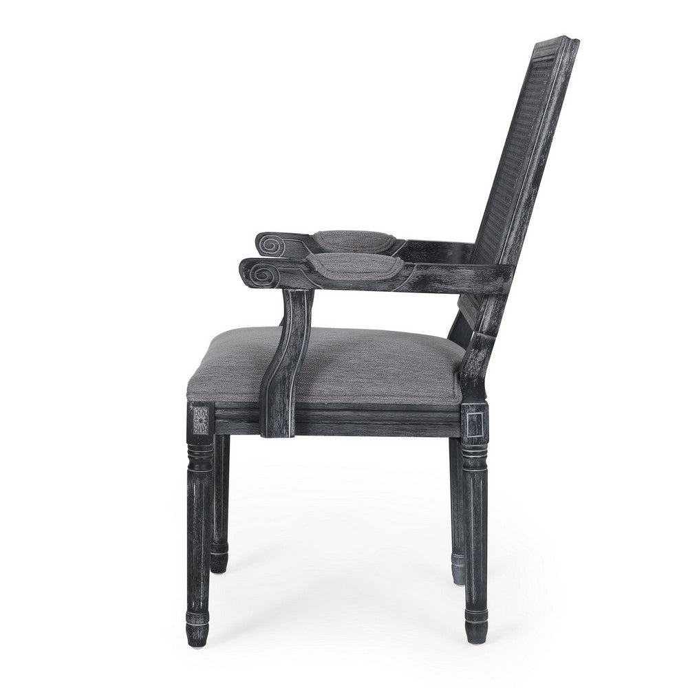 Amme Dining Chair Set of 2, Cane Backrest, Rubberwood, Gray Polyester -BM323644