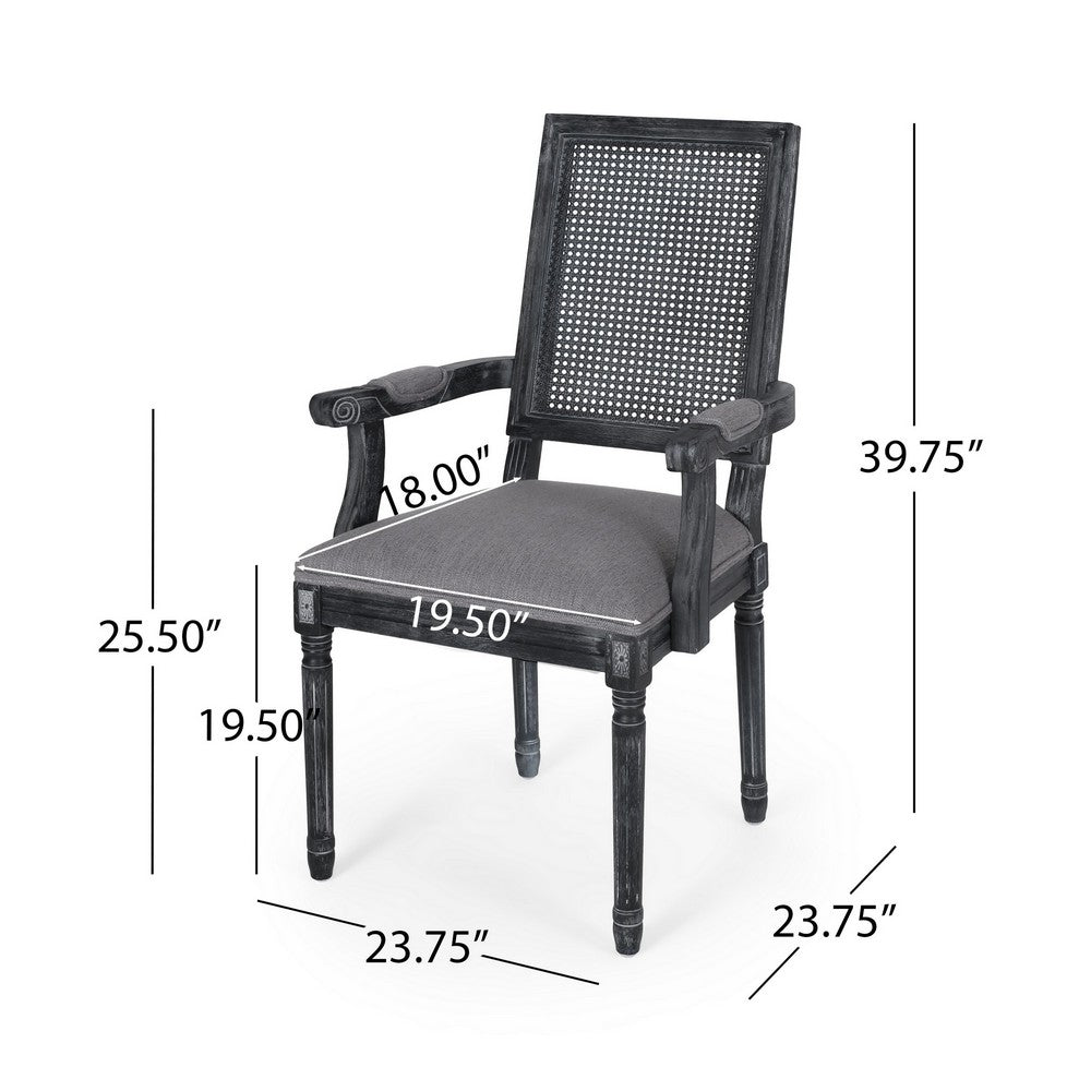 Amme Dining Chair Set of 2, Cane Backrest, Rubberwood, Gray Polyester -BM323644