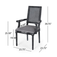 Amme Dining Chair Set of 2, Cane Backrest, Rubberwood, Gray Polyester -BM323644