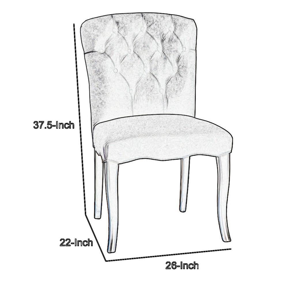 Aden Armless Dining Chair Set of 2, Espresso Wood, White Tufted Linen -BM323645