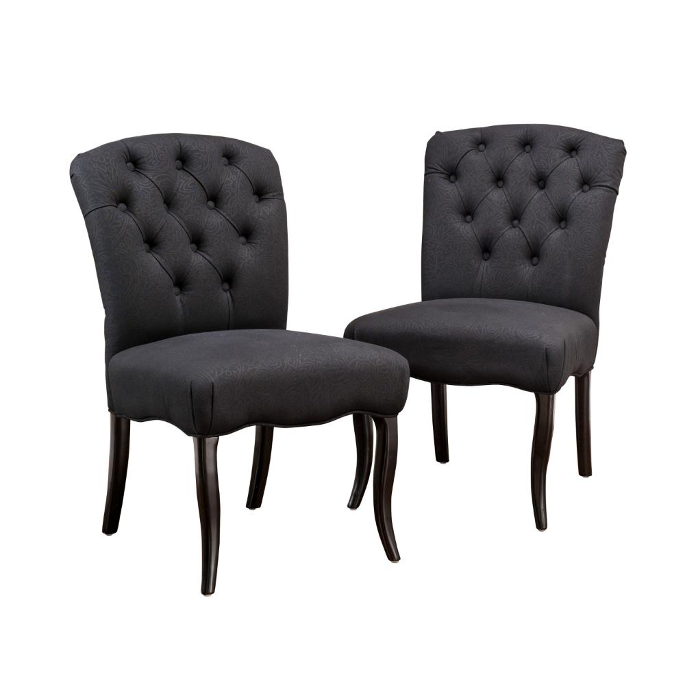 Aden Armless Dining Chair Set of 2, Espresso Brown, Black Tufted Linen -BM323646