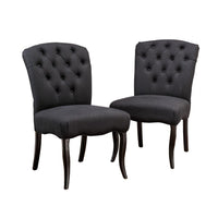 Aden Armless Dining Chair Set of 2, Espresso Brown, Black Tufted Linen -BM323646