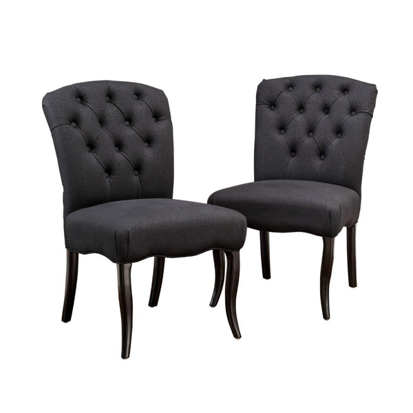Aden Armless Dining Chair Set of 2, Espresso Brown, Black Tufted Linen -BM323646