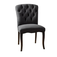 Aden Armless Dining Chair Set of 2, Espresso Brown, Black Tufted Linen -BM323646
