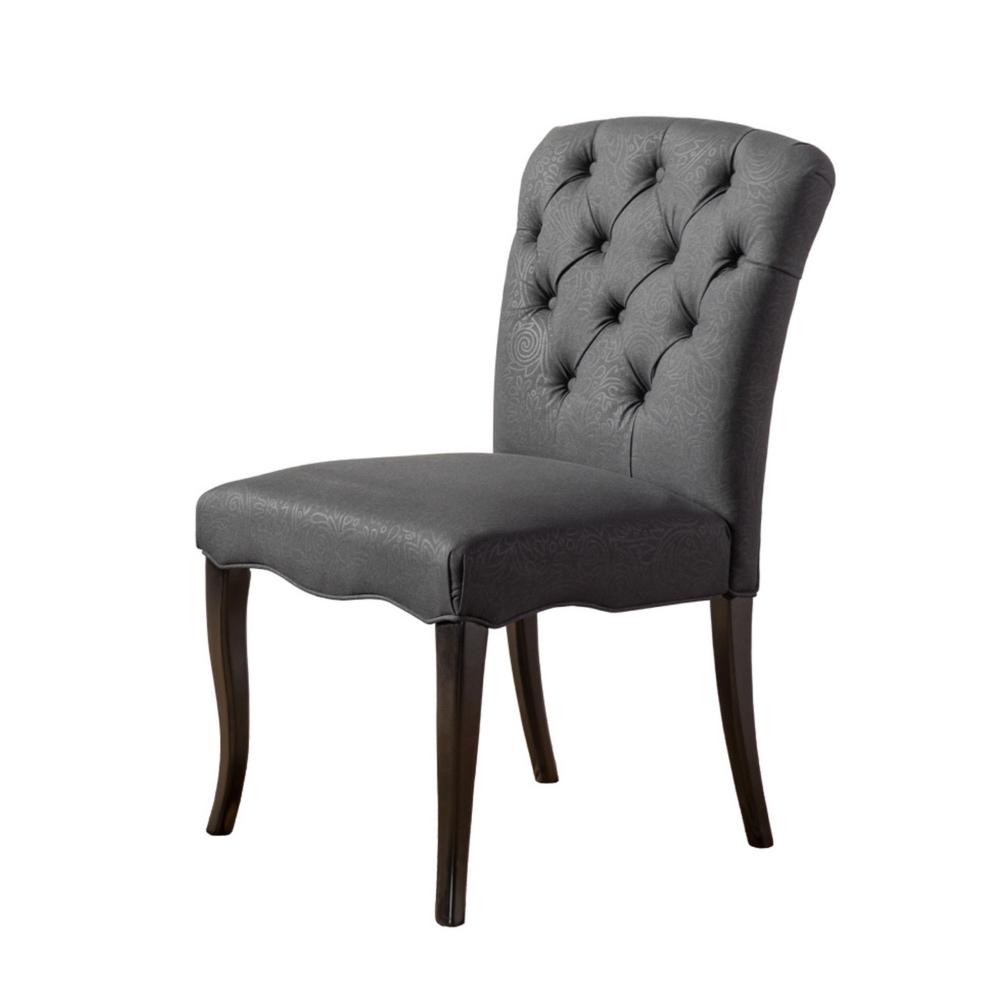 Aden Armless Dining Chair Set of 2, Espresso Brown, Black Tufted Linen -BM323646