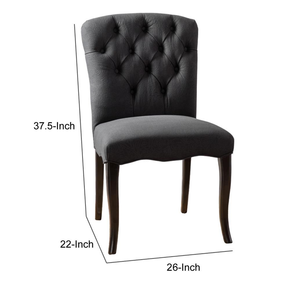 Aden Armless Dining Chair Set of 2, Espresso Brown, Black Tufted Linen -BM323646