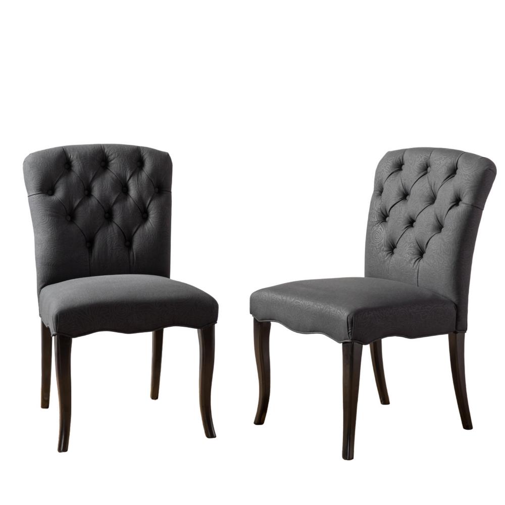 Aden Armless Dining Chair Set of 2, Espresso Brown, Black Tufted Linen