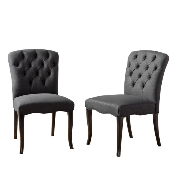 Aden Armless Dining Chair Set of 2, Espresso Brown, Black Tufted Linen