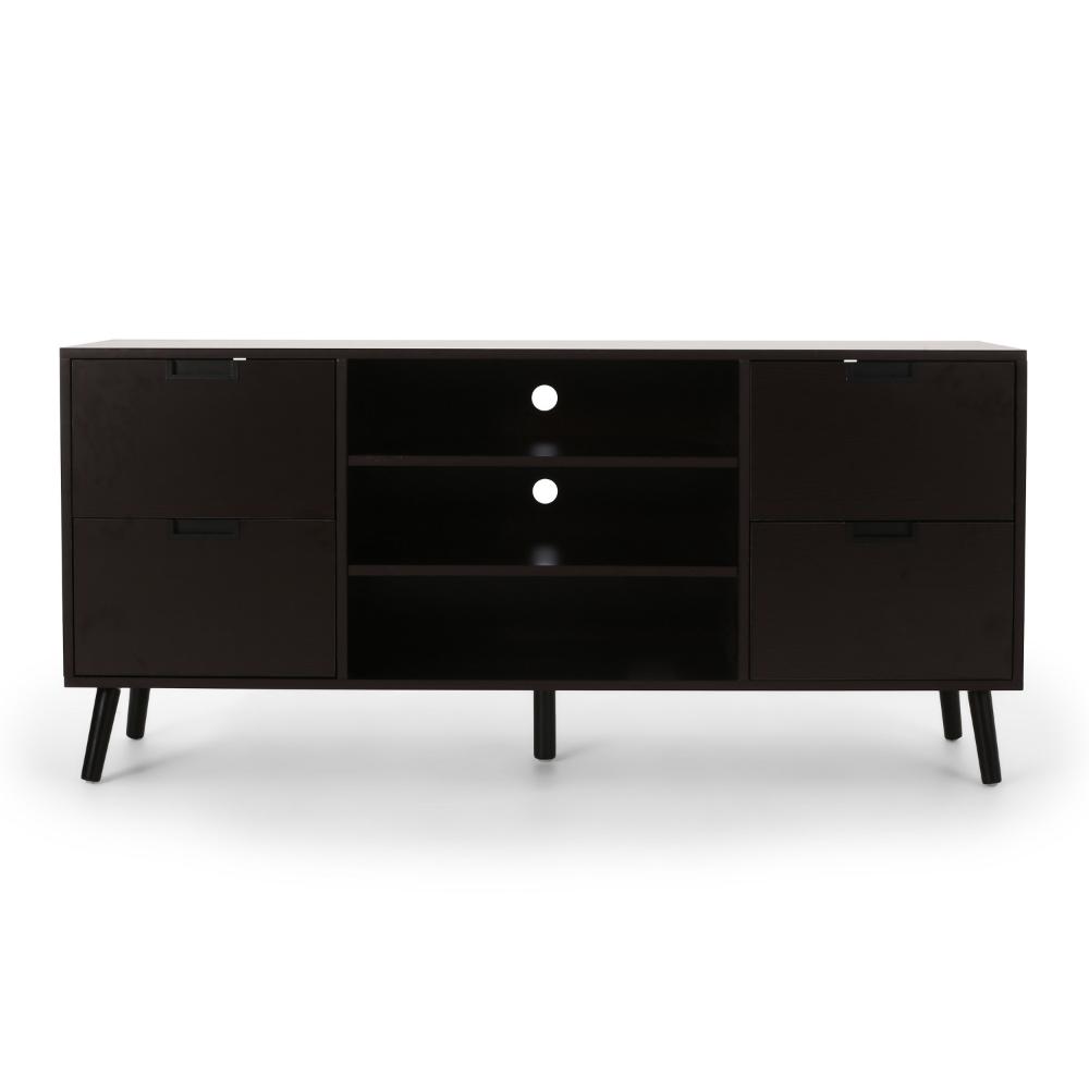 TV Media Entertainment Console, 4 Drawers 3 Shelves, Dark Brown Wood -BM323649