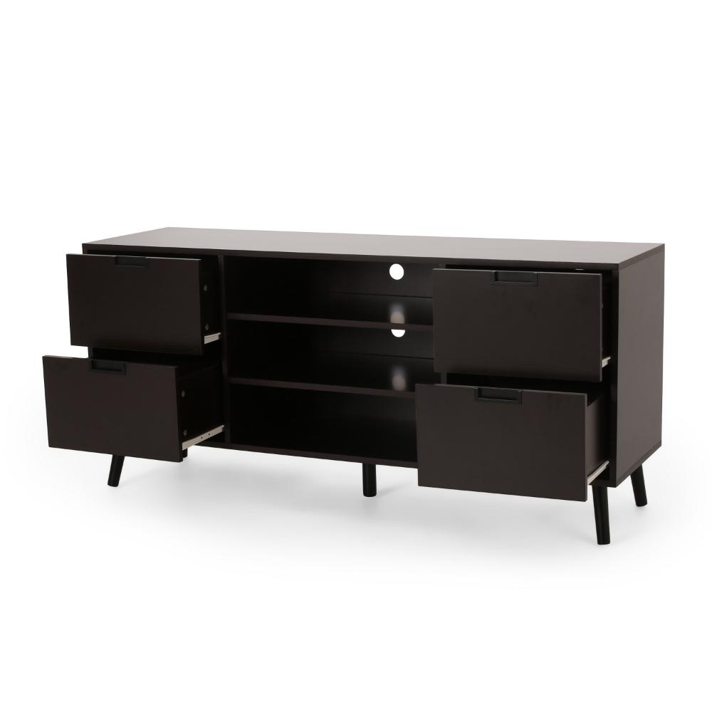TV Media Entertainment Console, 4 Drawers 3 Shelves, Dark Brown Wood -BM323649