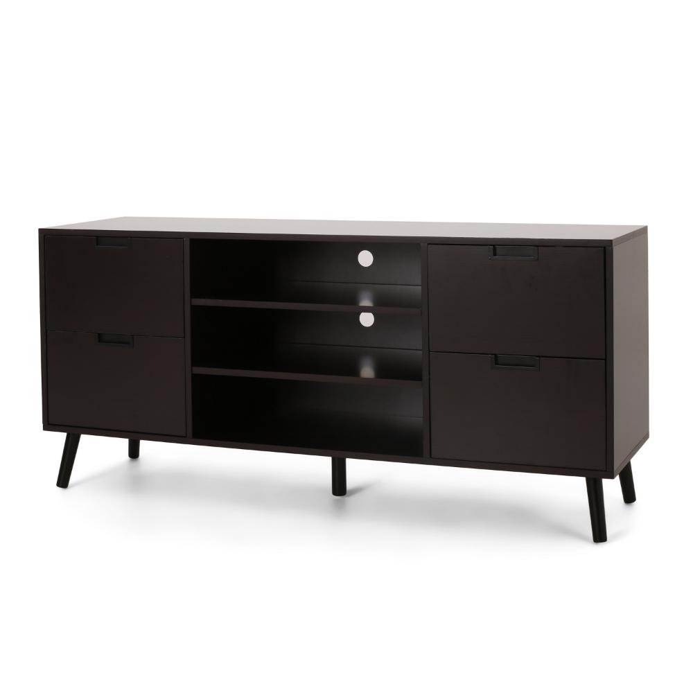 TV Media Entertainment Console, 4 Drawers 3 Shelves, Dark Brown Wood