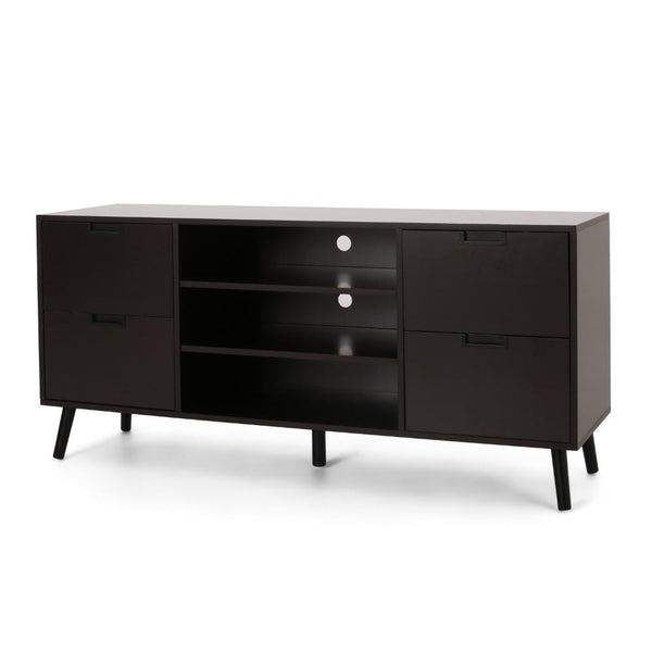 TV Media Entertainment Console, 4 Drawers 3 Shelves, Dark Brown Wood