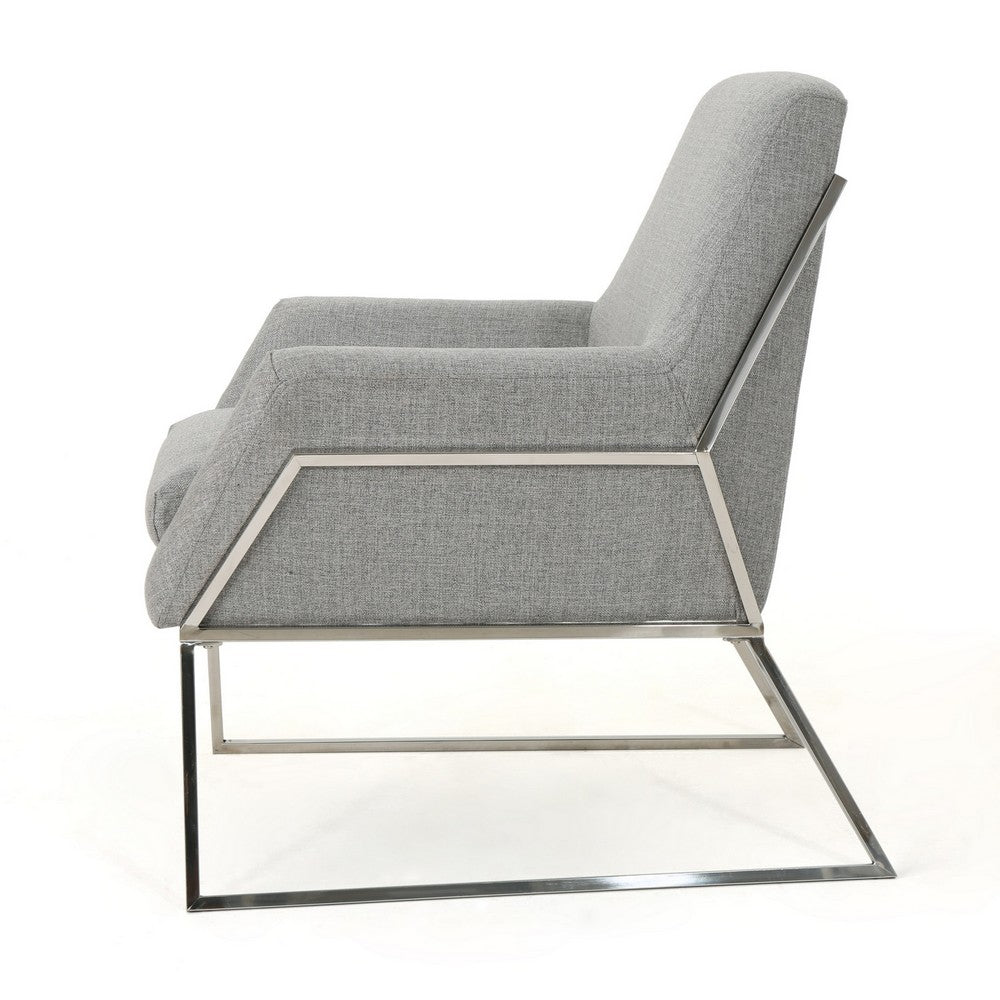 Accent Chair, Retro Style Chrome Stainless Steel Base, Plush Gray -BM323650