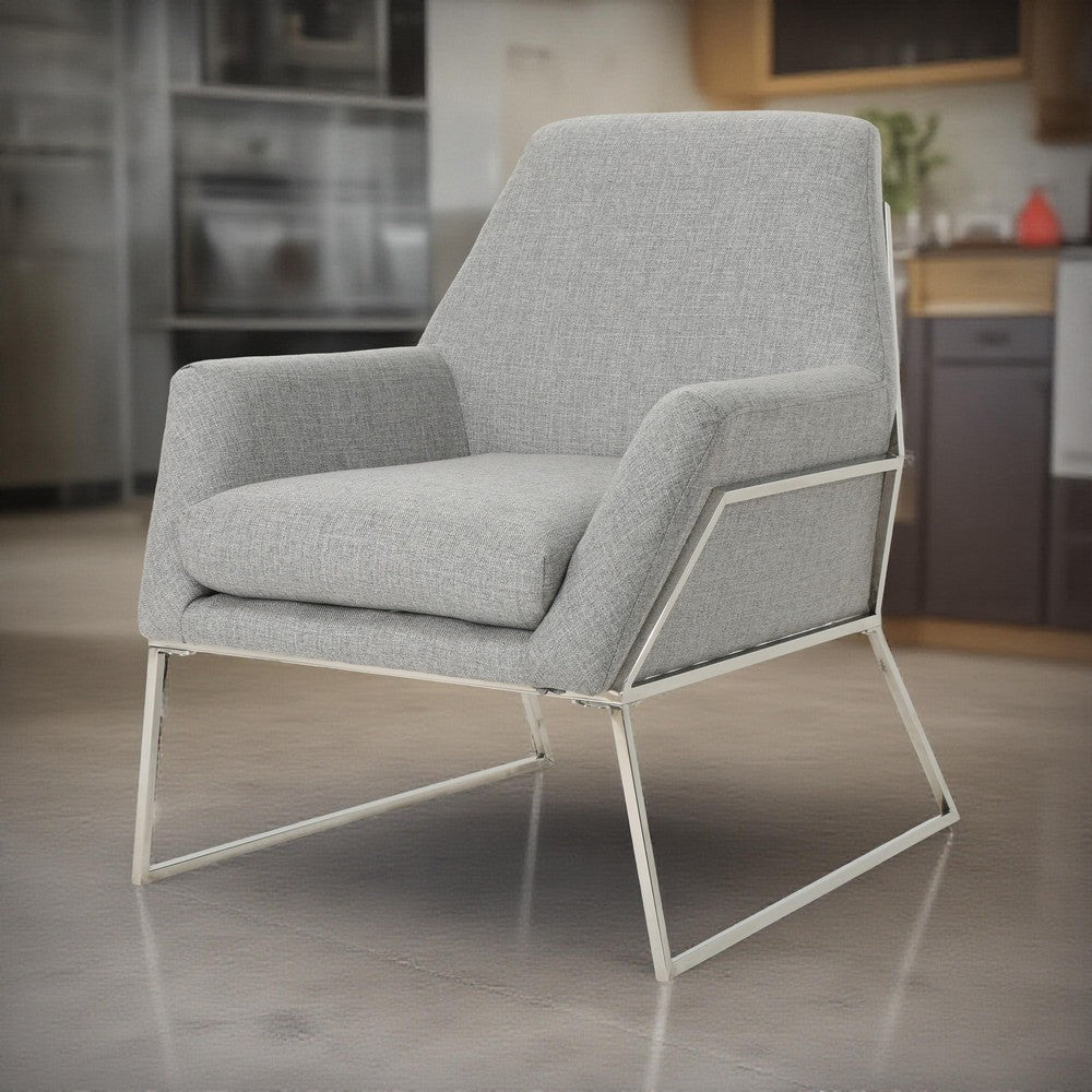 Accent Chair, Retro Style Chrome Stainless Steel Base, Plush Gray -BM323650