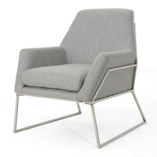 Accent Chair, Retro Style Chrome Stainless Steel Base, Plush Gray -BM323650