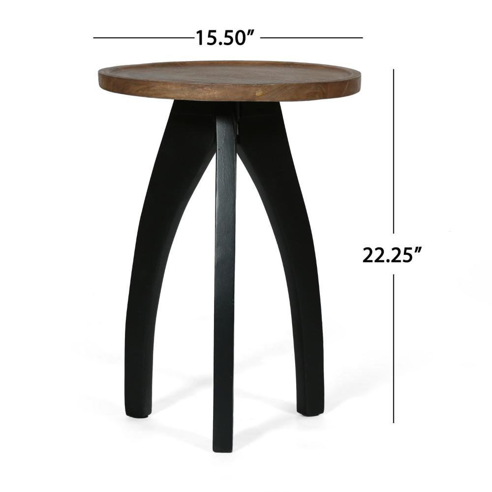 End Table with Spider Legs, 16 Inch Natural Mango Wood, Black Iron -BM323651