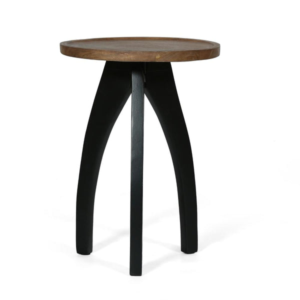 End Table with Spider Legs, 16 Inch Natural Mango Wood, Black Iron