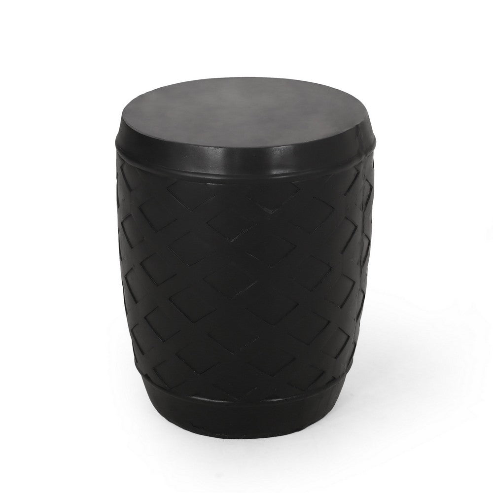 Outdoor Side End Table, 16 Inch Lattice Pattern, Black Concrete Finish -BM323653