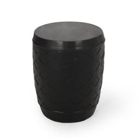 Outdoor Side End Table, 16 Inch Lattice Pattern, Black Concrete Finish -BM323653