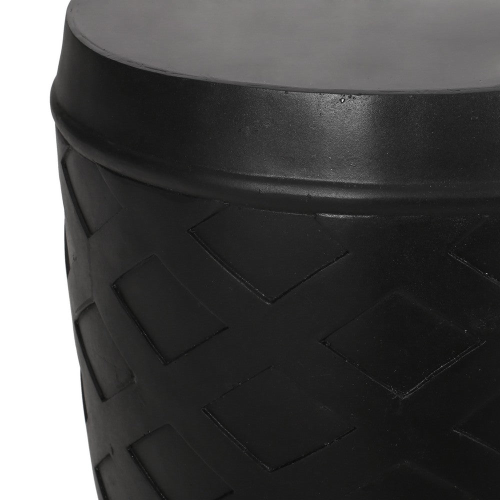 Outdoor Side End Table, 16 Inch Lattice Pattern, Black Concrete Finish -BM323653