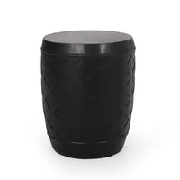 Outdoor Side End Table, 16 Inch Lattice Pattern, Black Concrete Finish -BM323653
