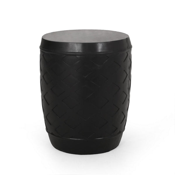 Outdoor Side End Table, 16 Inch Lattice Pattern, Black Concrete Finish -BM323653