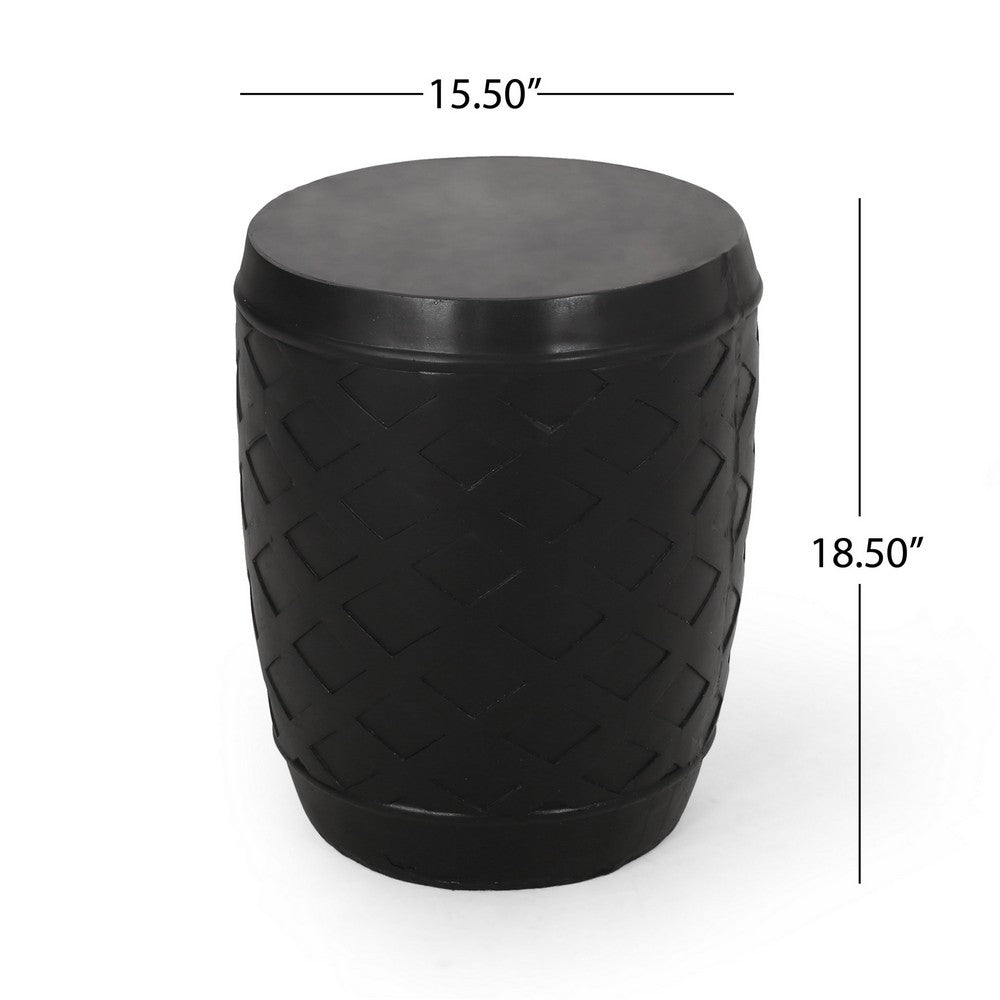 Outdoor Side End Table, 16 Inch Lattice Pattern, Black Concrete Finish -BM323653