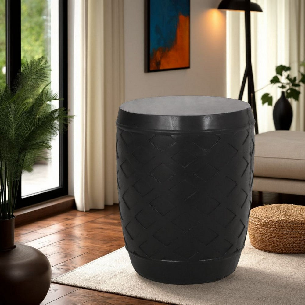 Outdoor Side End Table, 16 Inch Lattice Pattern, Black Concrete Finish -BM323653