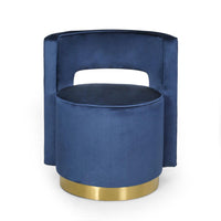 Viki Swivel Armchair, Round Open Back, Gold Metal, Blue Tufted Velvet -BM323654
