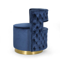 Viki Swivel Armchair, Round Open Back, Gold Metal, Blue Tufted Velvet -BM323654