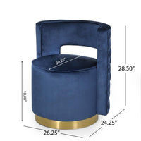 Viki Swivel Armchair, Round Open Back, Gold Metal, Blue Tufted Velvet -BM323654