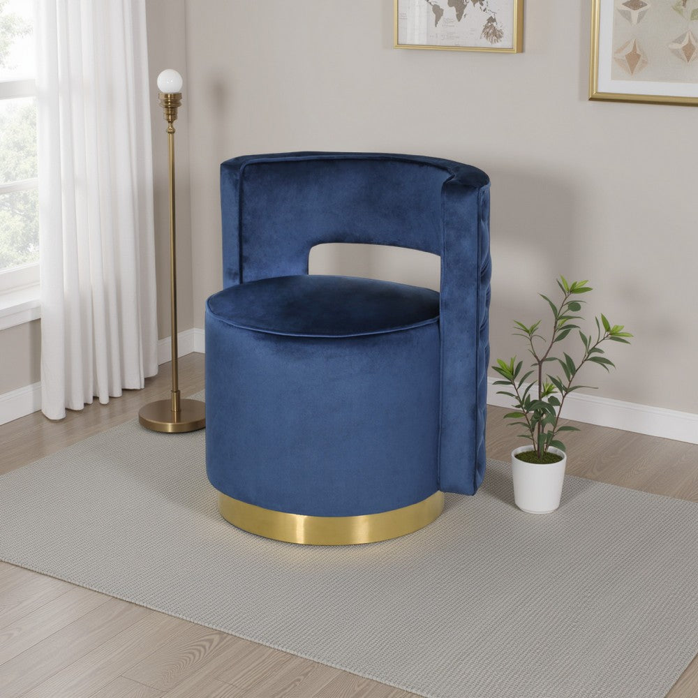 Viki Swivel Armchair, Round Open Back, Gold Metal, Blue Tufted Velvet -BM323654