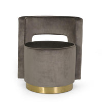 Viki Swivel Armchair, Round Open Back, Gold Metal, Gray Tufted Velvet -BM323655