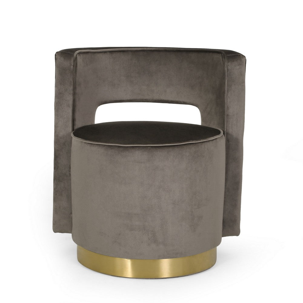 Viki Swivel Armchair, Round Open Back, Gold Metal, Gray Tufted Velvet -BM323655