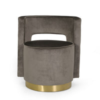 Viki Swivel Armchair, Round Open Back, Gold Metal, Gray Tufted Velvet -BM323655